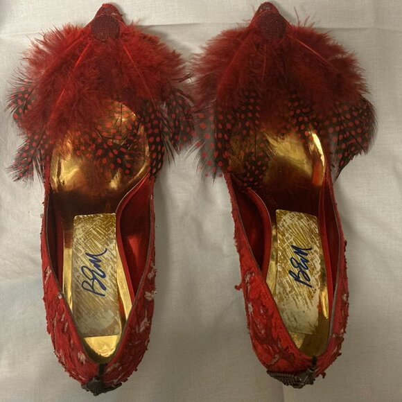 Unique Upcycled Red Distressed Heels *One of a Kind* Victorian Gothic Crushed - Picture 7 of 10